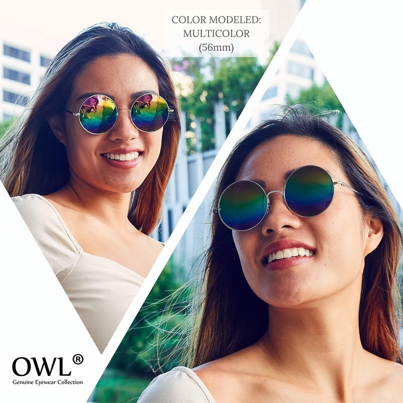 OWL 3 Pairs Round Retro Vintage Silver Mirror Lens Sunglasses Silver Metal Frame OWL - Image 5
